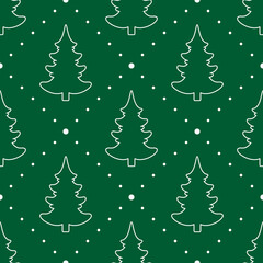 Seamless vector. Fir-tree background. New Year motif. Christmas tree ornament. Holidays wallpaper. Winter pine trees illustration. Xmas image. Pines pattern. Floral backdrop. Textile print design.