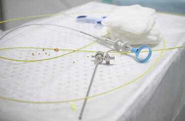 In the operating room, there is an instrument for cystoscopy and stones from the bladder and...