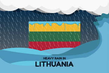 Heavy rain in Lithuania banner, rainy day and winter concept, cold weather, flood and precipitation
