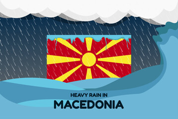 Heavy rain in Macedonia banner, rainy day and winter concept, cold weather, flood and precipitation