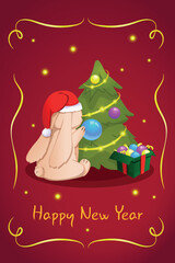 Chinese New Year 2023 is the year of the rabbit, the symbol of the Chinese zodiac. Cute Christmas Bunny. Postcard template