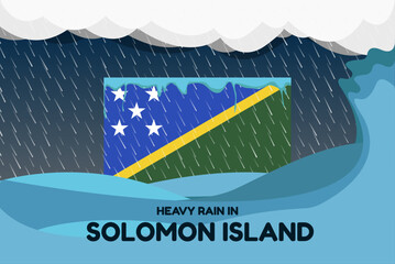 Heavy rain in Solomon Island banner, rainy day and winter concept, cold weather, flood and precipitation