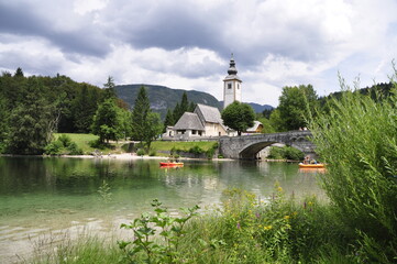 Bohinj, Słowenia, Triglavski Park, woda, rzeka, krajobraz, miasteczko, 