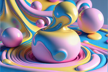 Fluid art texture. Background with abstract mixing paint effect. 3D render of the mixed paints and bubbless