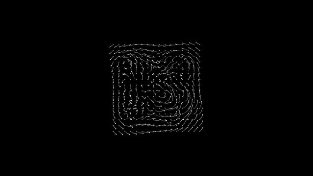 Square with white smoothly moving arrows on black background with Alpha Channel. Abstraction on the theme of finding the direction of movement and hopelessness and futility of being. 3d animation
