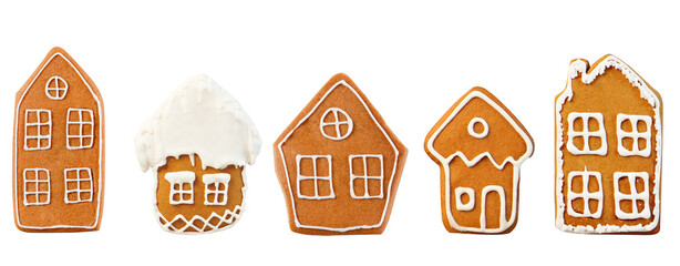 Decorated gingerbread houses isolated on white background
