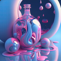 Fluid art texture. Background with abstract mixing paint effect. 3D render of the mixed paints and bubbless