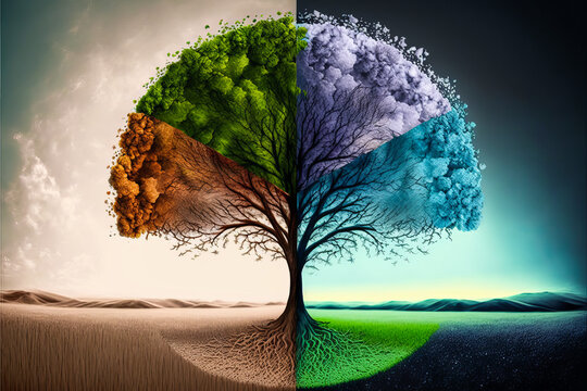 4 seasons on one tree - summer, fall, spring and winter. Beautifully vibrant colors to illustrate the cycle of the seasons and the rebirth of nature.