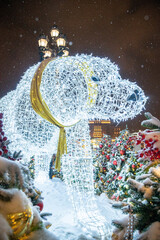 Moscow, Russia - December 17, 2022: Polar bear. New Year and Christmas decoration in Moscow - 555759283