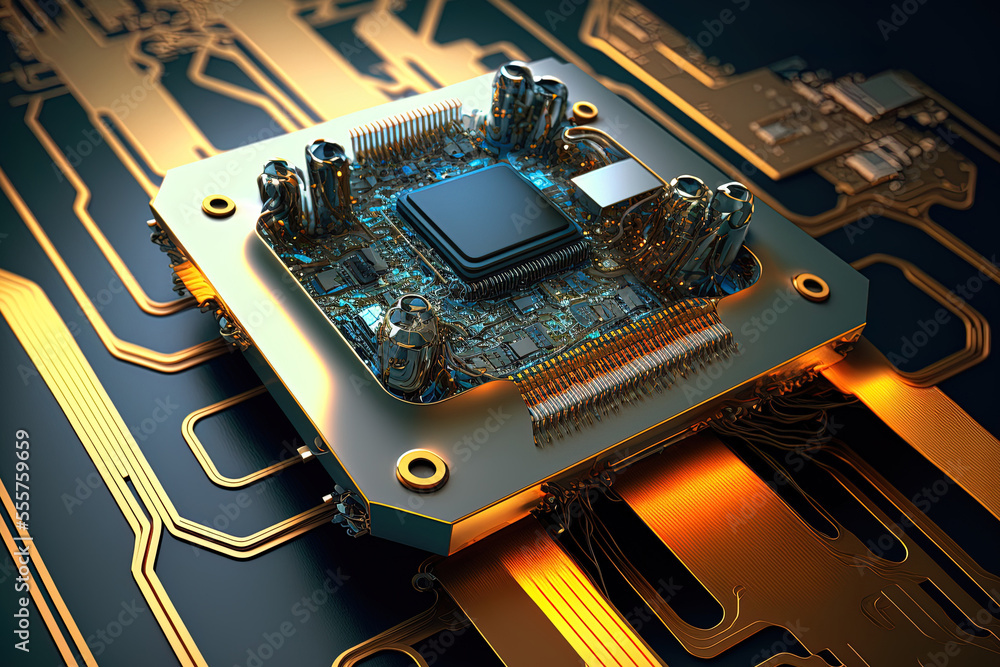 Poster digital link with electronic chip high tech. generative ai