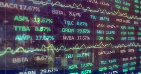 Animation of binary coding and stock market data processing against night city traffic - Powered by Adobe