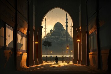 Turkish traditional arabic mosque architecture. Istanbul, Turkish art. AI - obrazy, fototapety, plakaty