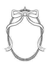 Vintage crest bridal wedding line art frame on the white isolated background.  - 555760419