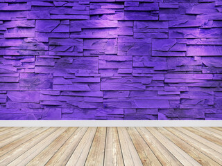 Decorative violet wall tiles with a wooden floor. Empty room background