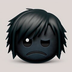 Emo Emoji with black hair and one eye closed
