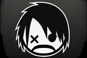 Emo emoji sticker with x for eye and bangs