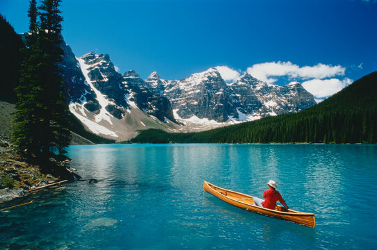 Canoeing, Moraine Lake, Banff National Park, Alberta, Canada