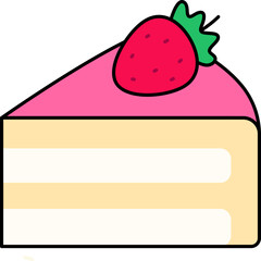 A Piece of Vanilla Strawberry Cake Dessert Icon Element illustration colored outline