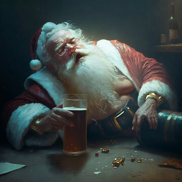 Drunk Santa Claus In A Bar