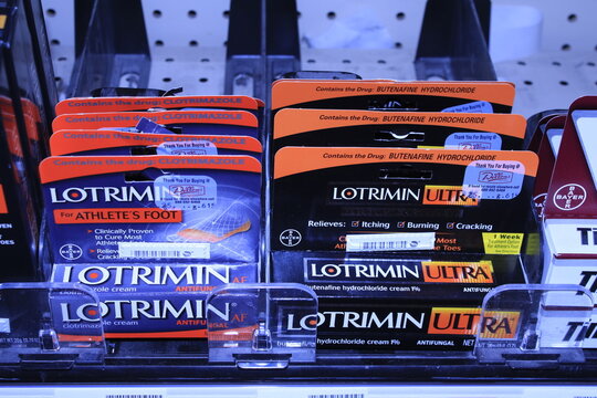 LOTRIMIN in boxes on a shelf at a store 