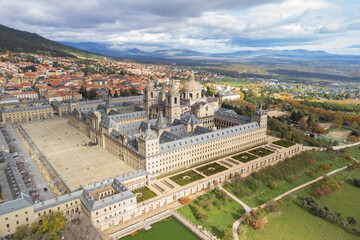 Fototapeta na wymiar Aerial view of Royal Monastery of San Lorenzo de El Escorial. High quality photo