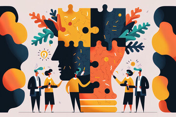 creating a corporate team, or the idea of collaborative cooperation. Characters in a functioning image. metaphor for collaboration and joint venture. Generative AI