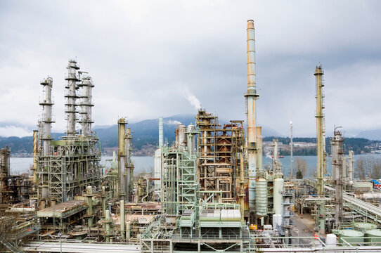 Chevron Oil Refinery on Burrard Inlet, Burnaby, British Columbia, Canada