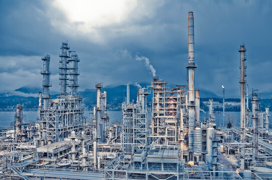 Chevron Oil Refinery on Burrard Inlet, Burnaby, British Columbia, Canada