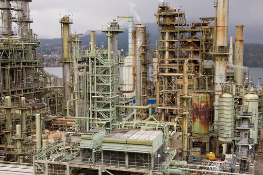 Chevron Oil Refinery on Burrard Inlet, Burnaby, British Columbia, Canada
