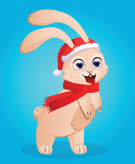 Chinese New Year 2023 is the year of the rabbit, the symbol of the Chinese zodiac. Cute Christmas Bunny. Postcard template