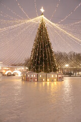 Big beautiful christmas tree on city Square 