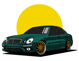 perfect green vehicle car design with cartoon style vector graphic illustration