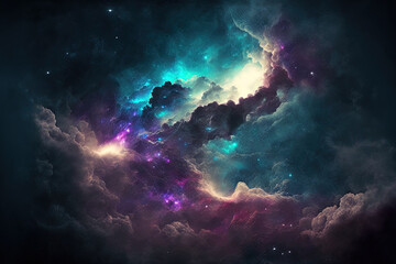 Cosmos background with nebula clouds and stars at night. Generative AI