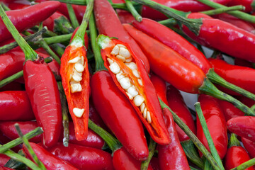 Closeup of stack of Brazilian Red Pepper