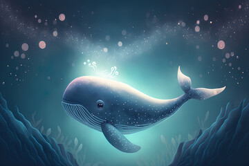 Obraz na płótnie Canvas cute animal mystical whale illustrationbackground illustration. Generative AI