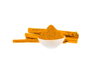 Cinnamon sticks and powder  on  transparent png