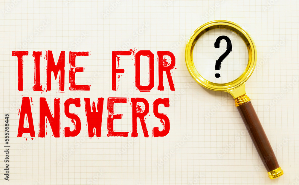 Poster time for answers text on sticker on chart ,with calculator and magnifier