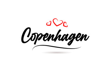 Copenhagen european city typography text word with love. Hand lettering style. Modern calligraphy text