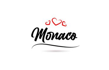 Monaco european city typography text word with love. Hand lettering style. Modern calligraphy text