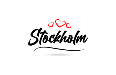 Stockholm european city typography text word with love. Hand lettering style. Modern calligraphy text