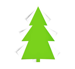 Christmas tree cut out of green and white paper, realistic icon isolated. Design for holiday cards. Modern abstract decor art on xmas. Glossy element. png