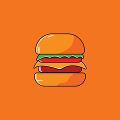 Cute adorable cartoon fast food burger character illustration vector EPS 10 on orange background