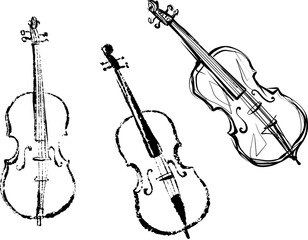 Violin. Textured ink brush drawing © dahabians