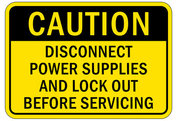 Electrical warning sign and labels disconnect power supplies and lock out before servicing