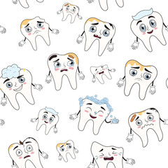 Many teeth on white background. Pattern for National Toothache Day