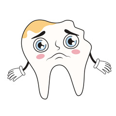 Sad tooth with caries on white background. National Toothache Day