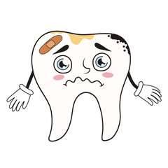 Sad tooth with caries on white background. National Toothache Day