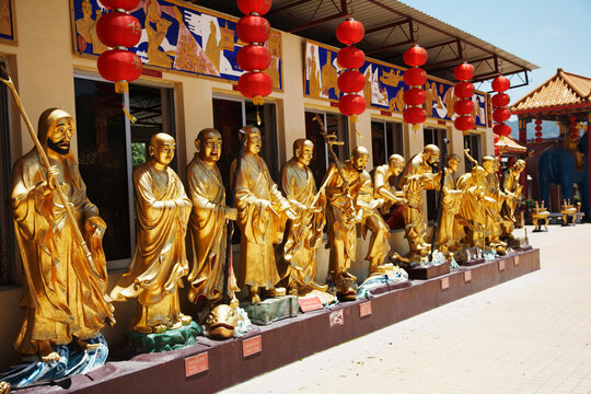 Path Lined With Golden Buddha Statues Leading to the Ten Thousand Buddhas Monastery, Sha Tin, New Territories, China