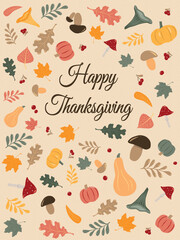 Fototapeta na wymiar Happy Thanksgiving card, fall holidays, vector format.