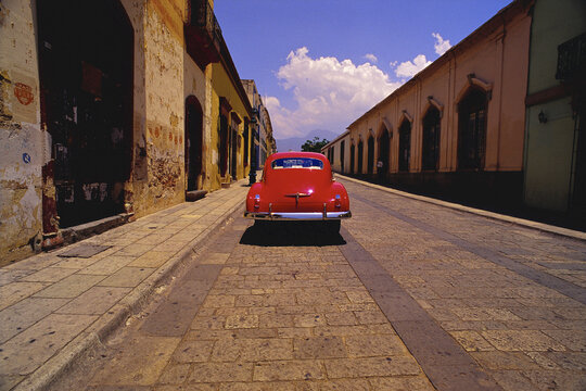 Back View of Classic Car on Street, Oaxaca, Mexico
